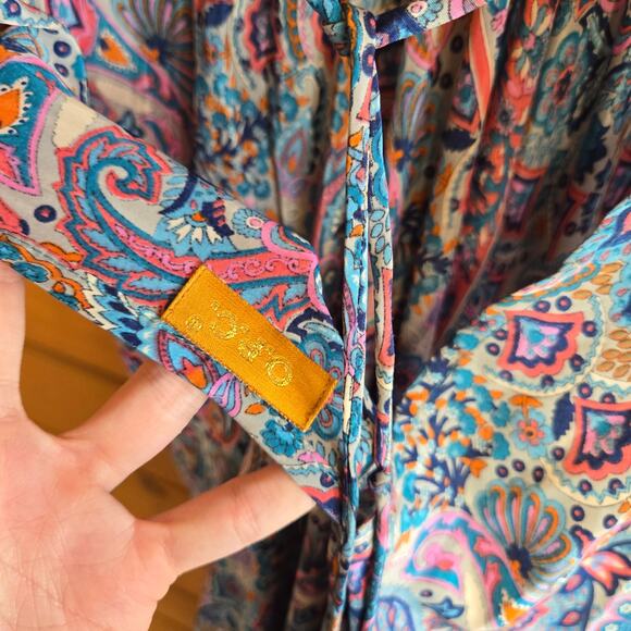 OPC Silk Dress Maxi Beach Paisley Open Back Tie Neck Summer Flowy Tassle Boho - Picture 5 of 6